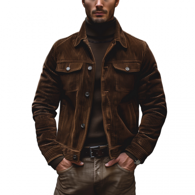 Men's Vintage Solid Color Corduroy Lapel Single Breasted Slim Fit Jacket MTA1426H6M