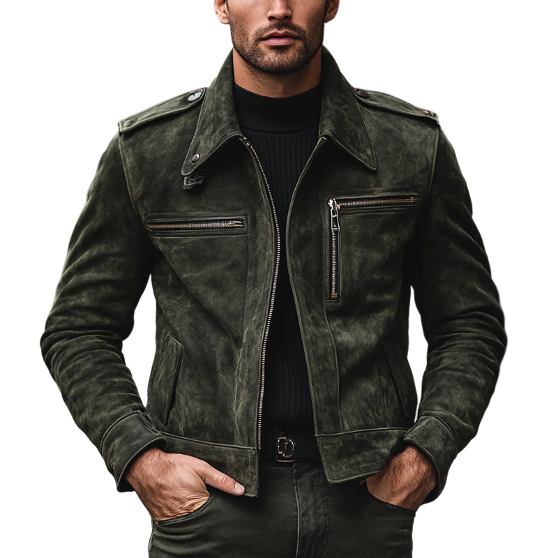 Men's Vintage Faux Suede Zipper Lapel Jacket MTA2999H9X