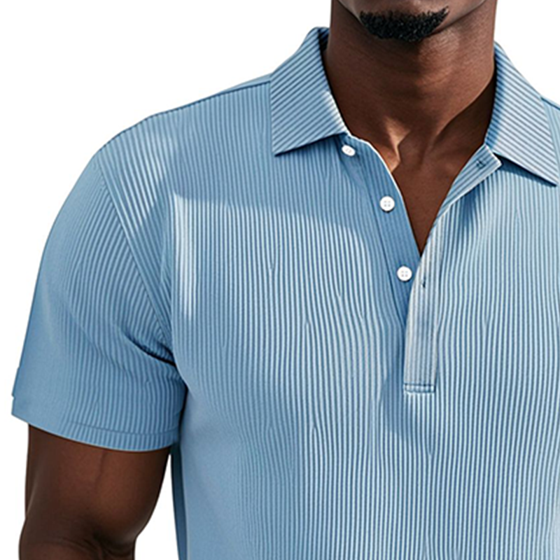 Men's Business Striped Texture Solid Color Short Sleeve POLO Shirt MTA2234G3U