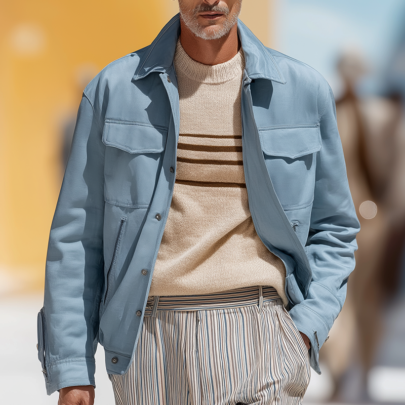 Men's Fashion Solid Color Satin Long Sleeve Jacket MTA2943H3P