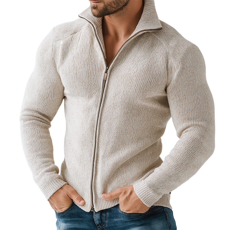 Men's Retro Casual Knitted Zipper Lapel Sweater Cardigan MTA0193I3TO