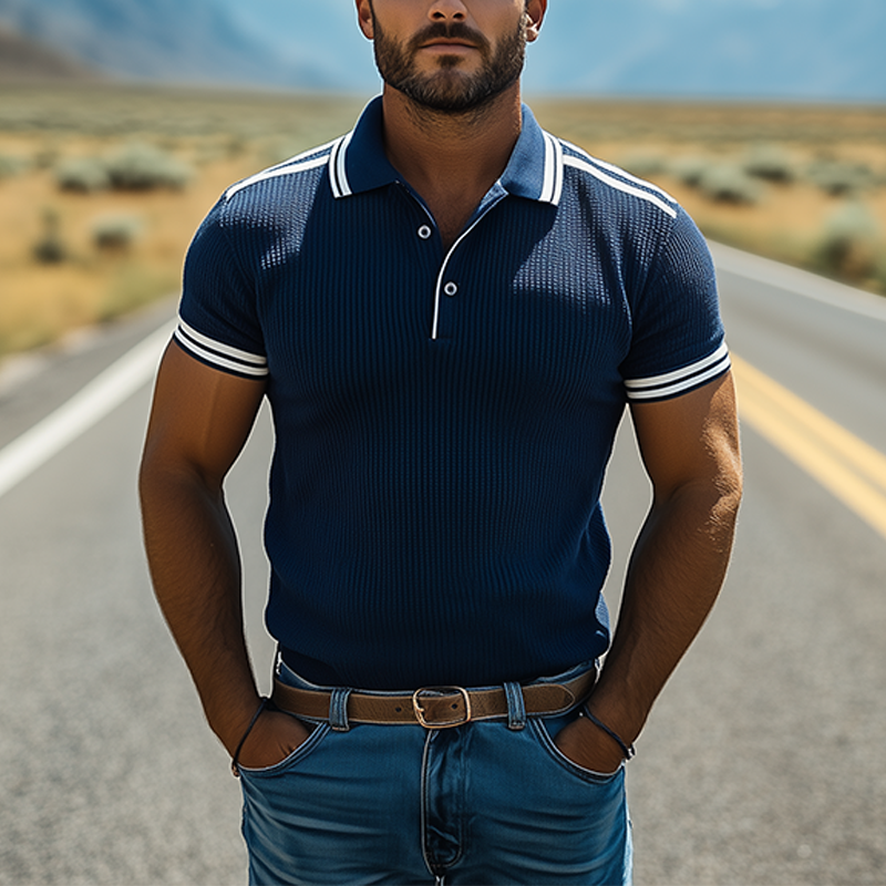 Men's Spring And Summer Fashion Casual Knitted Short-sleeved Polo Shirt MTA3087F3K
