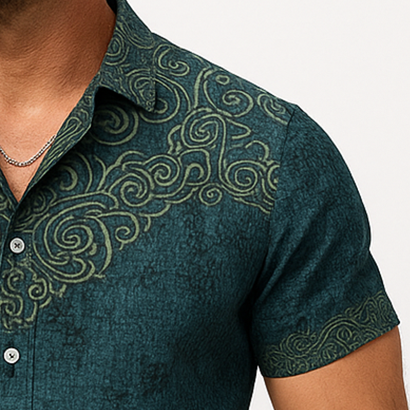 Men's Summer Fashion Exquisite Printed Cotton Short Sleeve Shirt MTA1826F3P