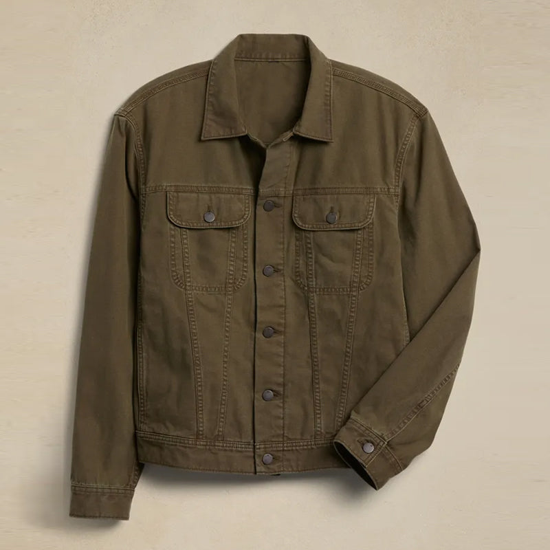 Men's Vintage Classic Lapel Single Breasted Long Sleeve Denim Jacket 73870186M