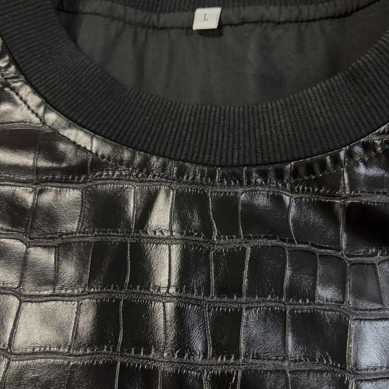 Men's Black Crocodile Leather Sweatshirt 01179231U