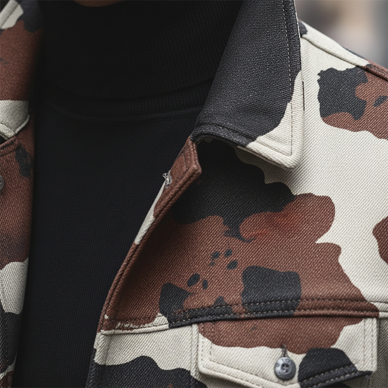 Men's Retro Cow Print Twill Cotton Jacket MTA1038K3P