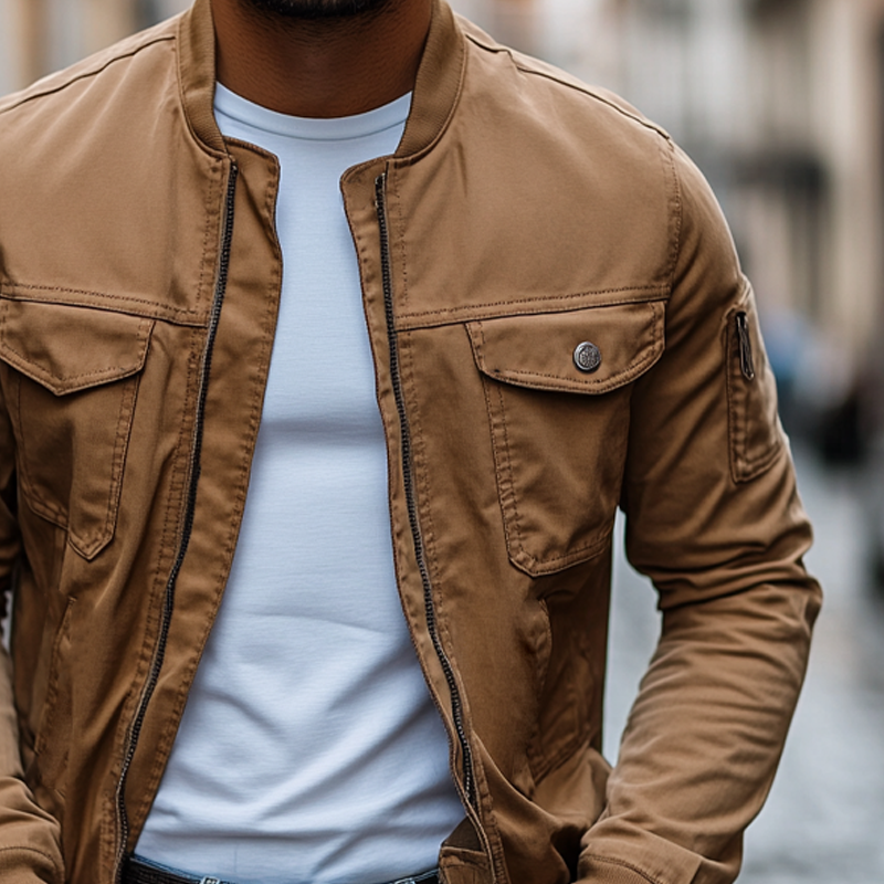 Men's Cotton Multi-Pocket Casual Baseball Collar Jacket MTA1911G9X