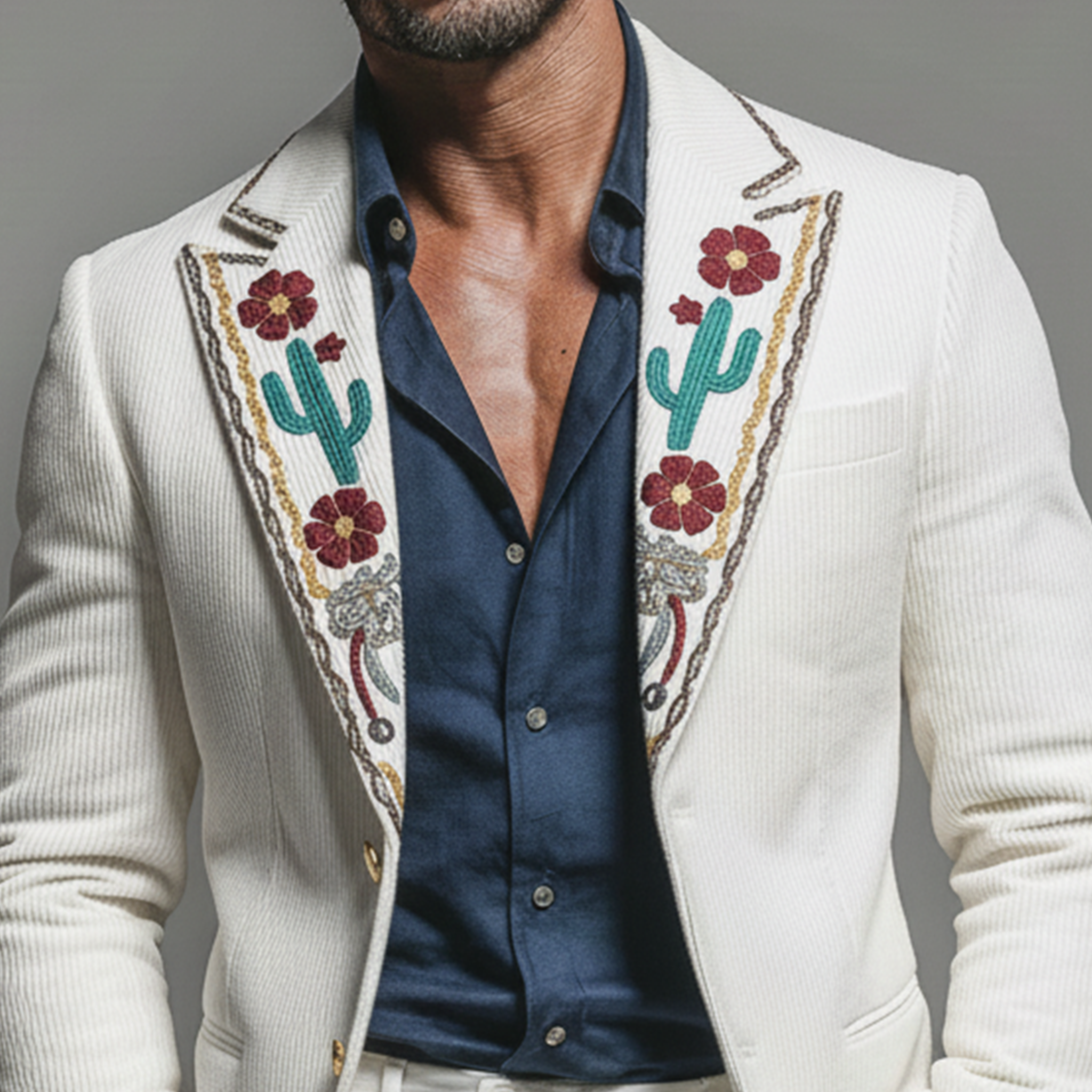 Men's Classic Retro Embroidered Corduroy Slim-fit Blazer MTA2923K2K