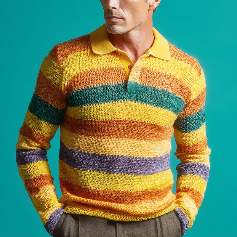 Men's Fashion Contrast Stripe Knitted Polo Neck Sweater MTA2994H0P