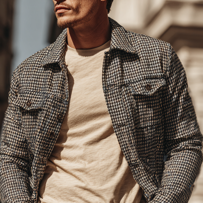 Men's Houndstooth Lapel Single-Breasted Jacket MTA0568H6X