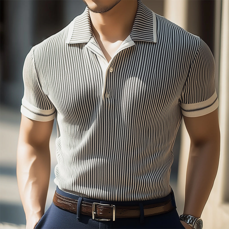 Men's Summer Business Vertical Striped Knitted POLO Shirt MTA0603E3U