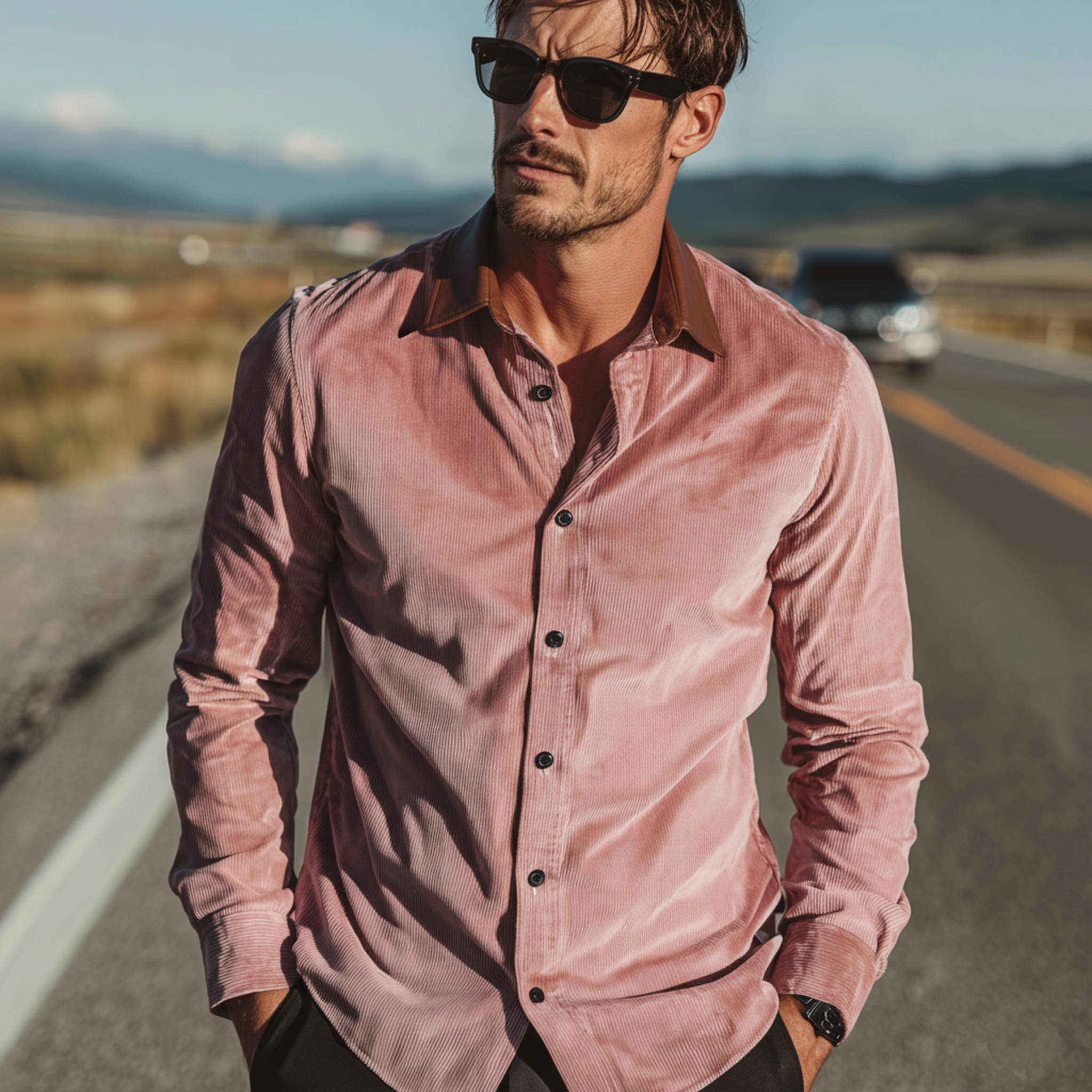 Men's Classic Casual Rugged Style Corduroy Long-sleeved Shirt MTA2332L2K