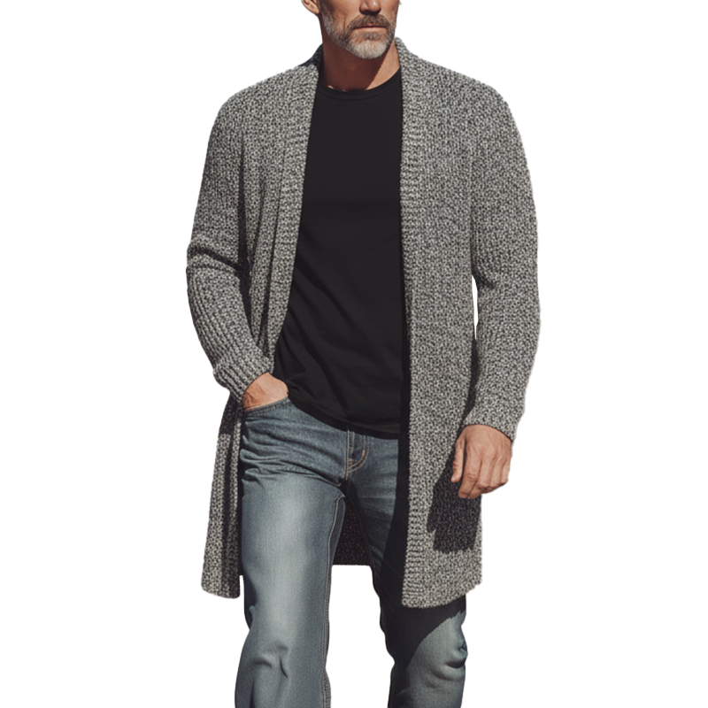 Men's Autumn And Winter Fashion Mixed Color Cotton Yarn Knitted Mid-length Cardigan MTA2355I5P