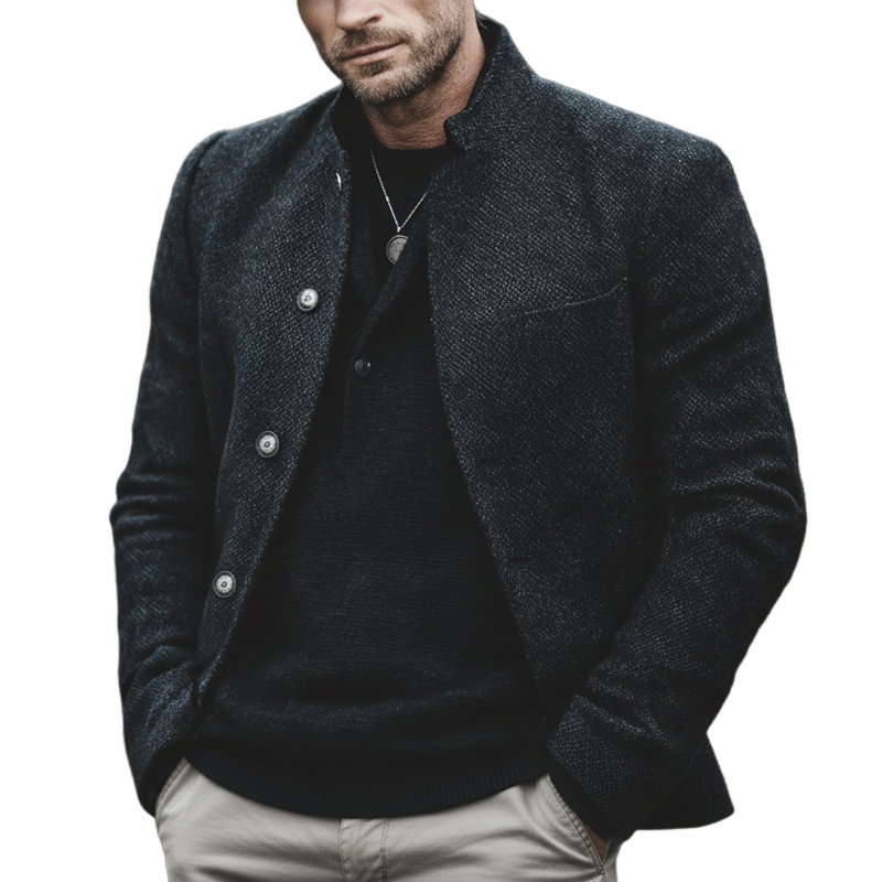 Men's Classic Business Stand Collar Faux Wool Jacket MTA1882L5U