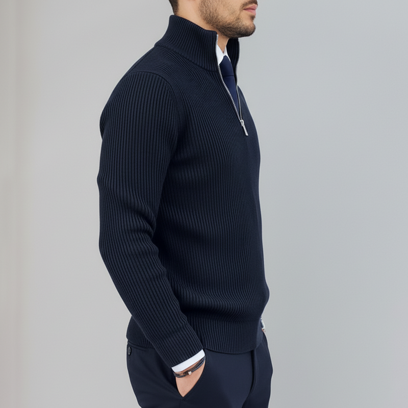 Men's Classic Business Quarter Zip Stand Collar Knit Sweater MTA1696J1U