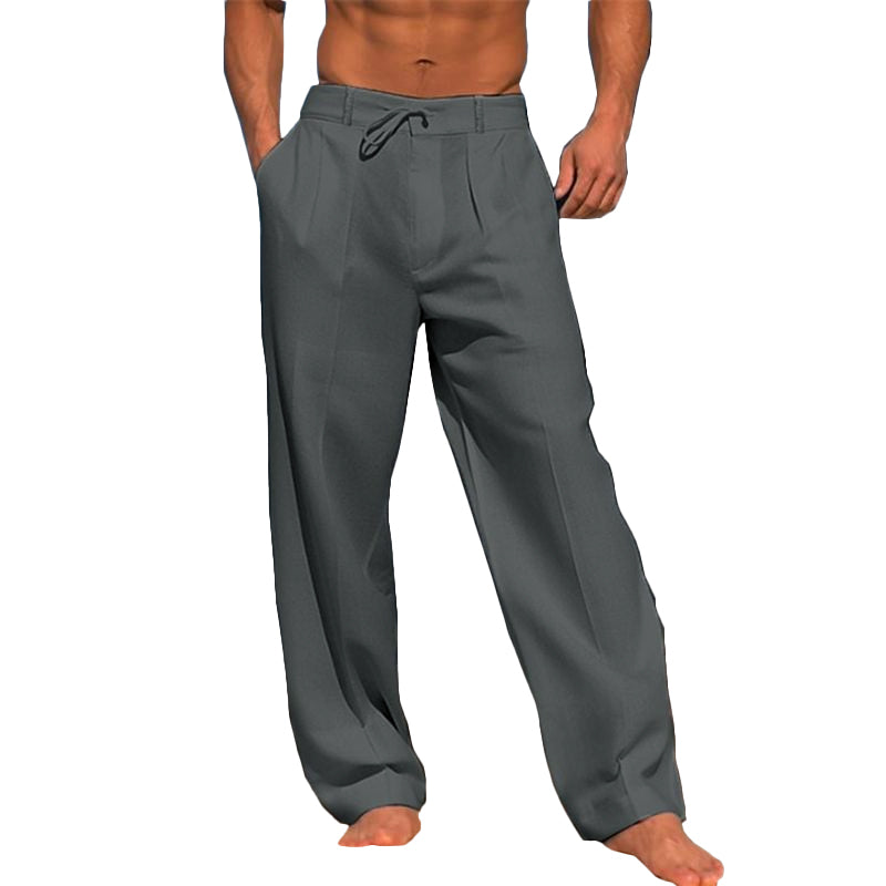 Pantaloni da spiaggia basic da uomo in lino tinta unita 61164046X