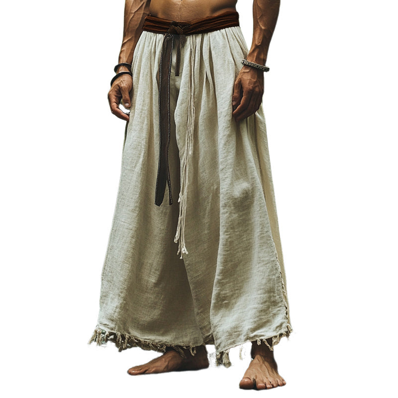 Men's Straight Loose Cotton and Linen Casual Pants 40148191U