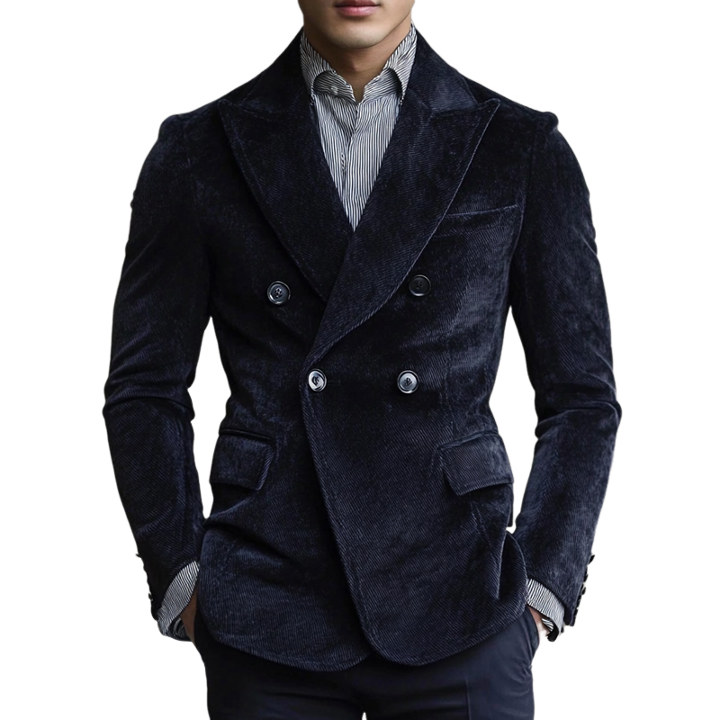 Men's Solid Vintage Corduroy Double-breasted Blazer MTA2747H1X