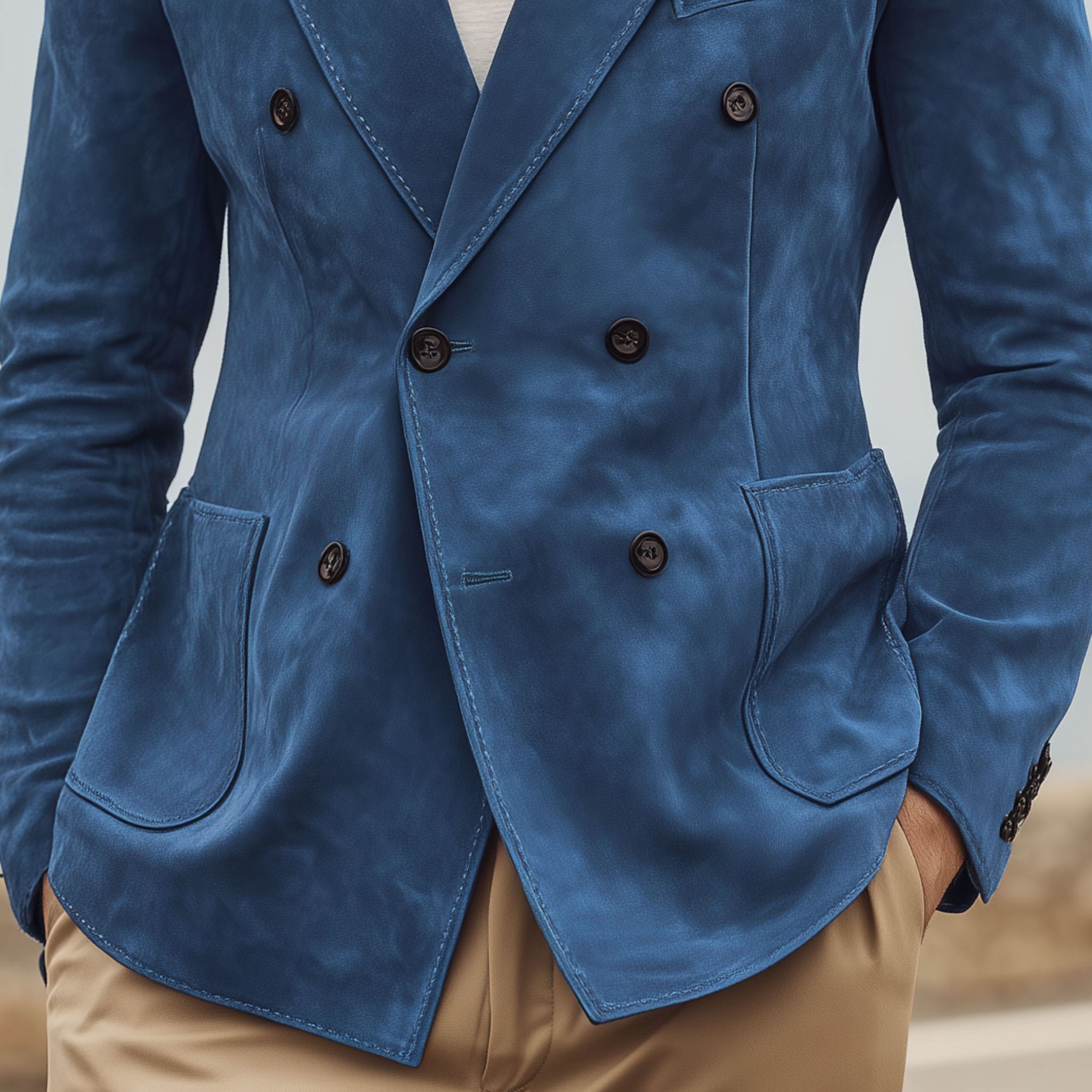 Men's Classic Vintage Double-breasted Suede Slim-fit Blazer MTA0136H2K