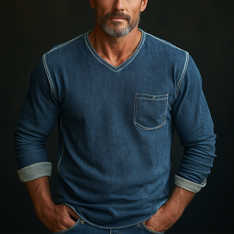 Men's Simple Faux Denim Long Sleeve T-Shirt MTA2518G4P