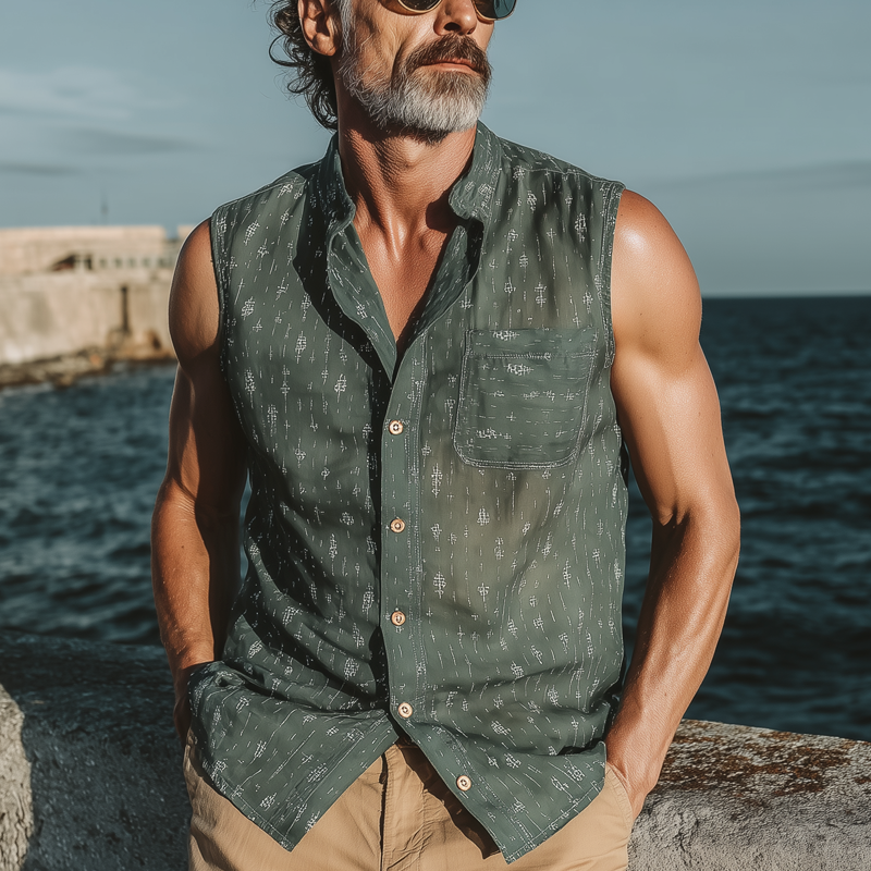 Men's Summer Classic Print Lightweight Sleeveless Shirt MTA0311G5U