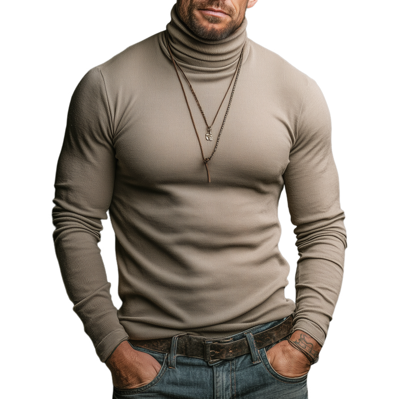 Men's Urban Solid Color Turtleneck Sculpted Fit Knit Sweater MTA1077K2U