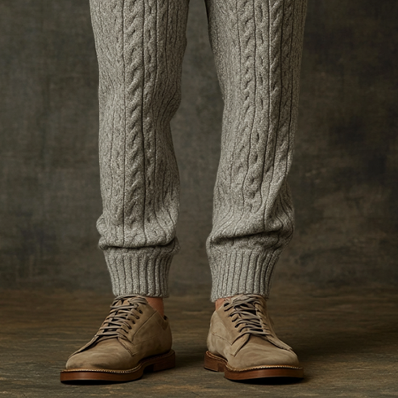 Men's Casual Elastic Waist Knit Cable Knit Textured Trousers MTA0774K9X