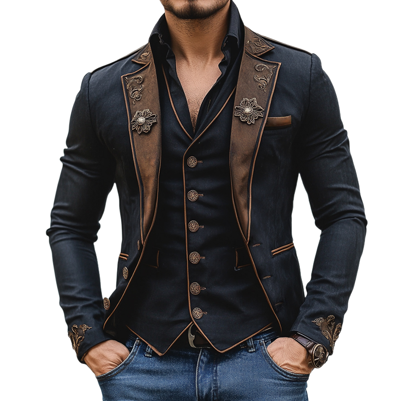 Menn Retro Casual Palace Style Western broderi skjøteblazer 24490410TO