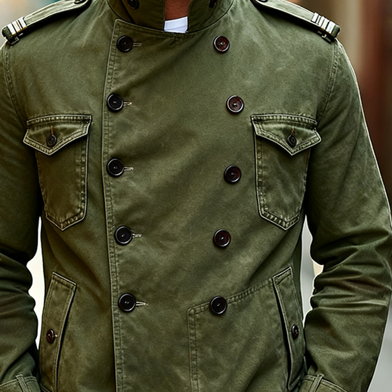 Men's Vintage Washed Cotton Double Breasted Stand Collar Jacket MTA1717J6X