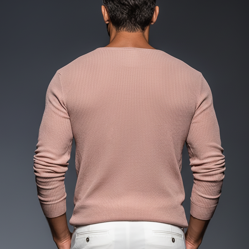 Men's Casual Pink Stretch Slim Fit Henley Knit Long Sleeve T-Shirt MTA2751J0U