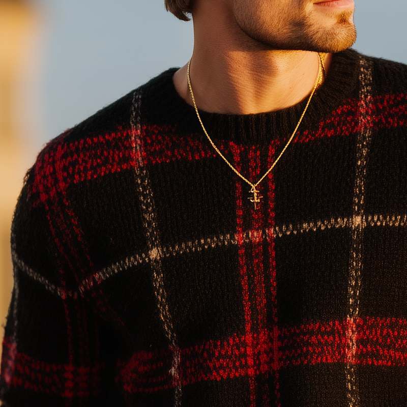 Men's Classic Plaid Crew Neck Casual Sweater MTA1041J5U