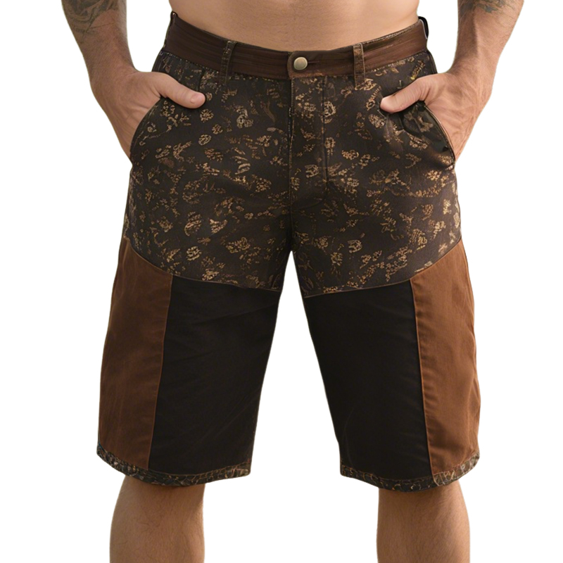 Men's Retro Western Cowboy Style Ranch Classic Printed Stitching Denim Shorts MTA1310E7TO