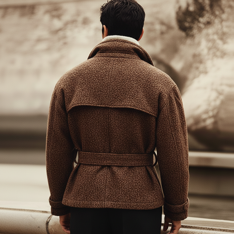 Men's Classic Vintage Tweed Notched Lapel Belted Jacket MTA2634K0U