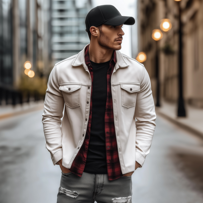 Men's Casual Solid Color Faux Suede Lapel Flap Chest Pocket Loose Long Sleeve Shirt Jacket MTA0891H5M
