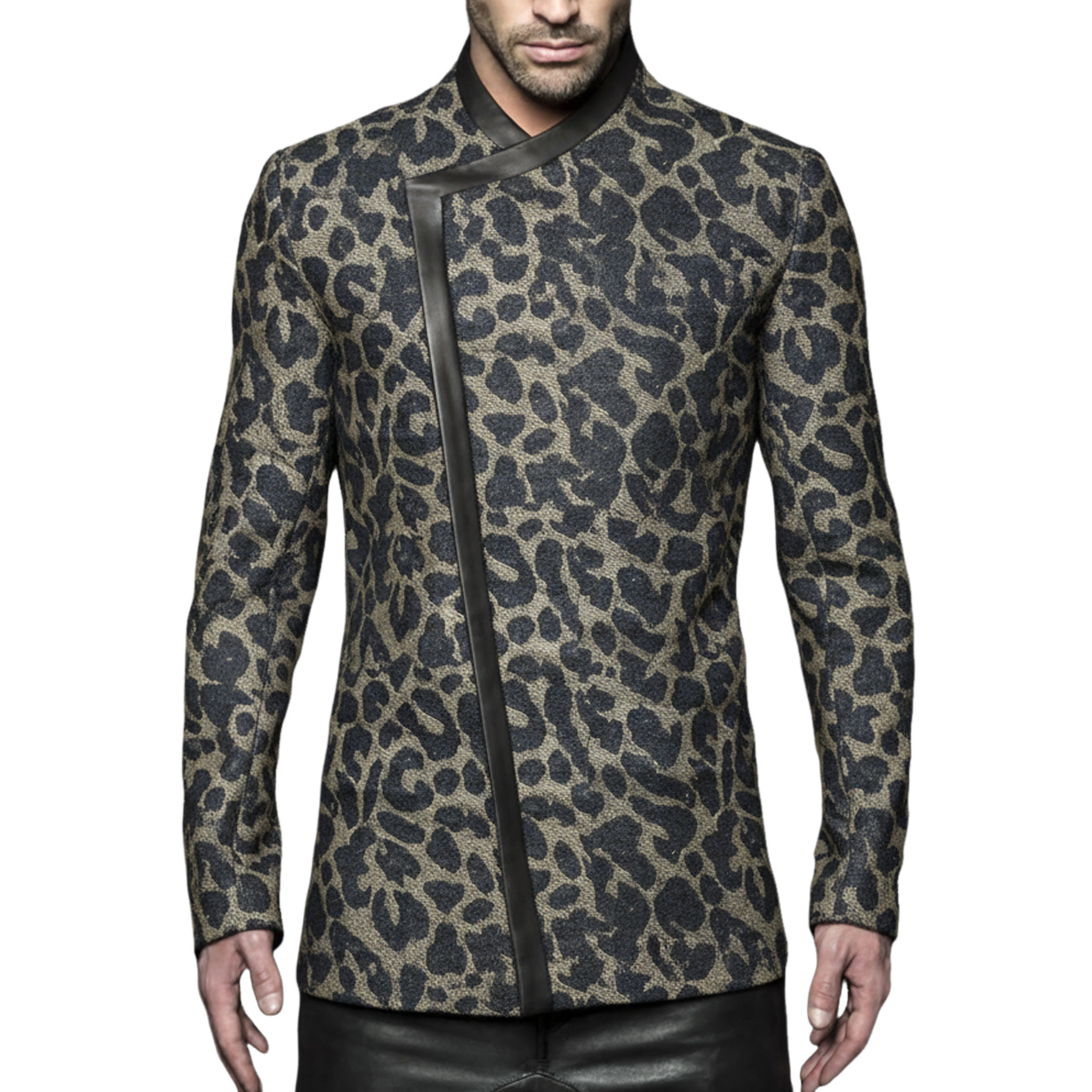 Men's Classic Vintage Denim Jacquard Leopard Print Jacket MTA2247L4K