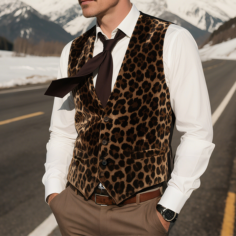 Men's Vintage Casual Leopard Print Velvet Vest MTA2228G5TO