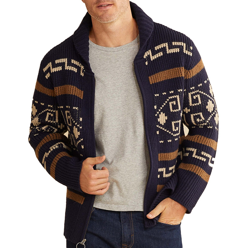 Men's Geometric Print Lapel Sweater Cardigan Jacket 30728593X