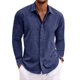 Men's Casual Loose Solid Color Cotton Linen Long Sleeve Shirt 01703150M