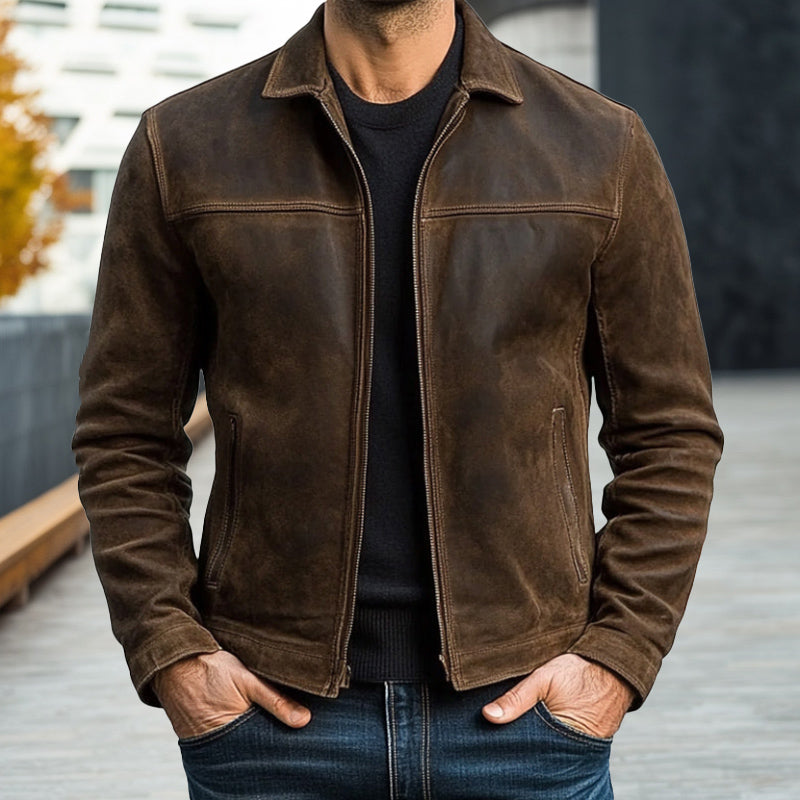 【Expédition 24 heures】Veste en cuir zippée pour homme 98679789U