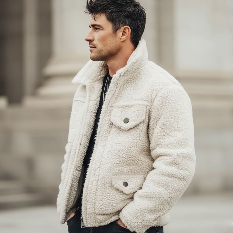 Men's Urban White Warm Fleece Zip-Up Jacket MTA1340K3U