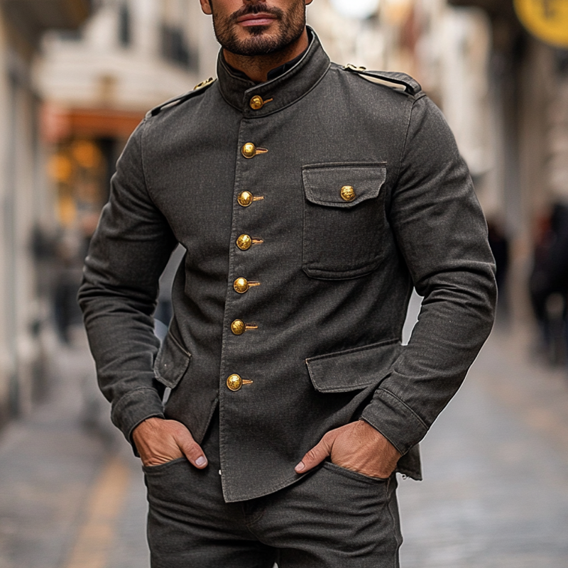Men's Stand Collar Single-breasted Blend Jacket MTA0442I8X