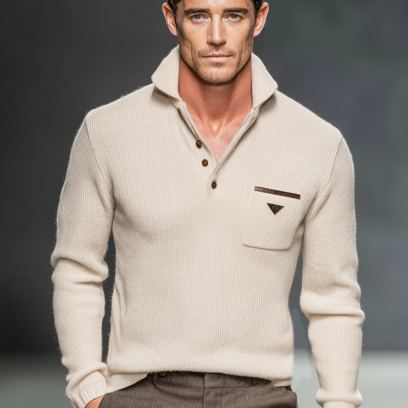 Men's Business Apricot Knitted Pullover Sweater MTA2236J5U