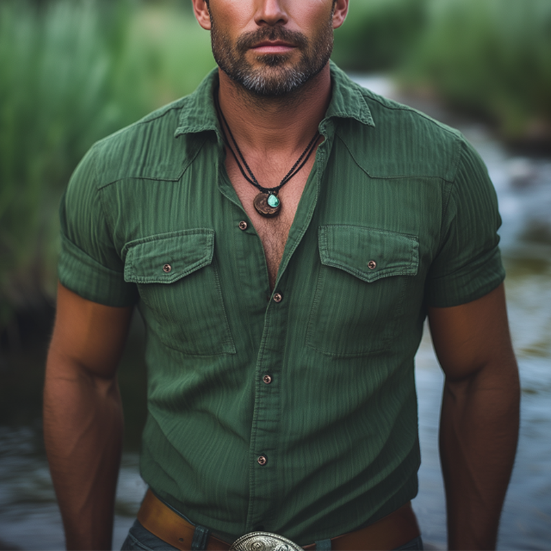 Men's Summer Classic Textured Short Sleeve Shirt MTA0740F5U