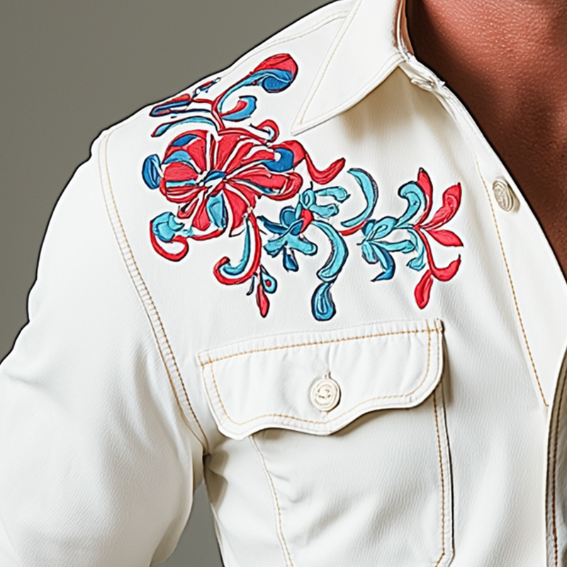 Men's Simple Embroidered Cotton Long Sleeve Shirt MTA2537G8P