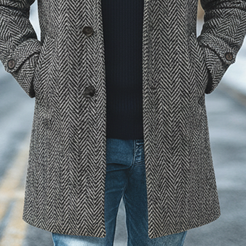Men's Herringbone Blend Lapel Mid-length Coat MTA0605K1X
