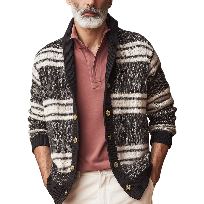 Men's Autumn Fashion Retro Striped Knitted Cardigan MTA0841H8P