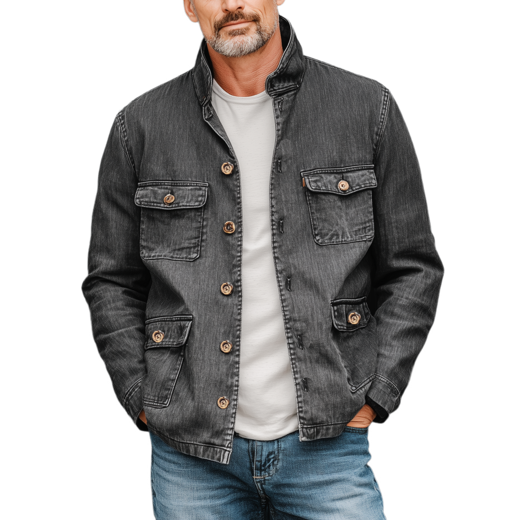 Men's Classic Casual Cotton Blend Washed Multi-Pocket Stand Collar Thin Jacket MTA2538G5K