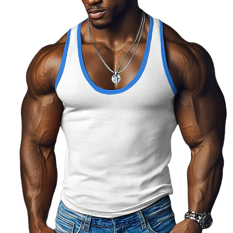 Men's Contrast Colour Round Neck Slim Fit Sports Tank Top MTA1664G4X
