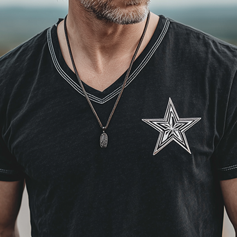 Men's Spring And Summer Casual Cotton Blended Print Slim Fit V-Neck Short Sleeve T-Shirt MTA0517G4K