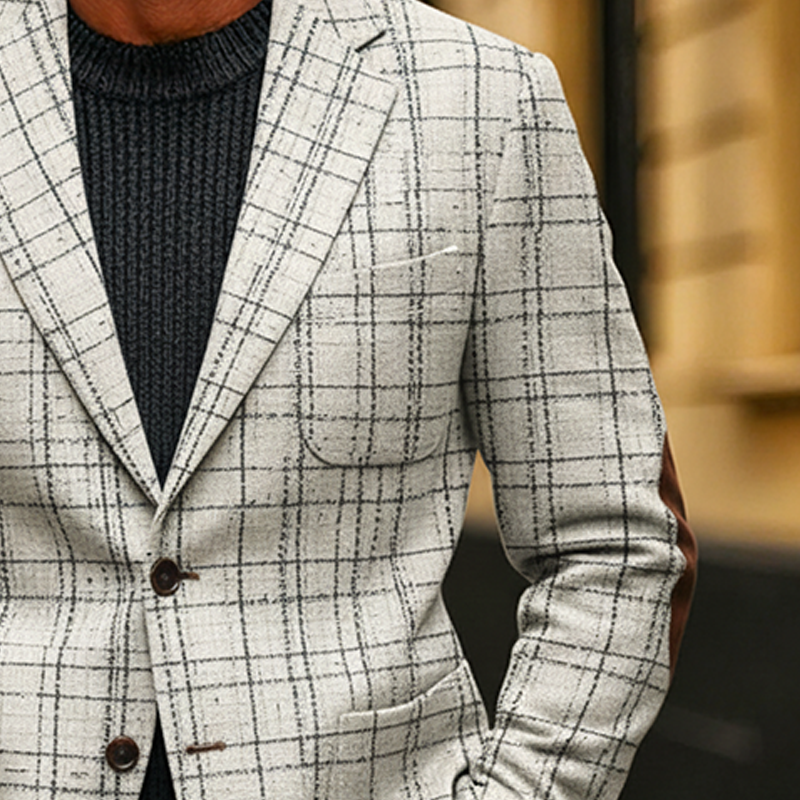 Men's Blended Plaid Lapel Patchwork Blazer MTA2492K6X